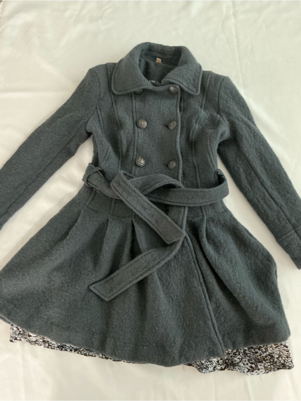 Free people Charcoal Double-Breasted Wool Blend Coat with Belt